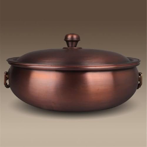 Kupfer-Kochtopf mit Deckel, traditioneller Heißtopf und Ramentopf für Herd und Induktionsherde, für Zuhause und Außenbereich (Größe: 32 cm)