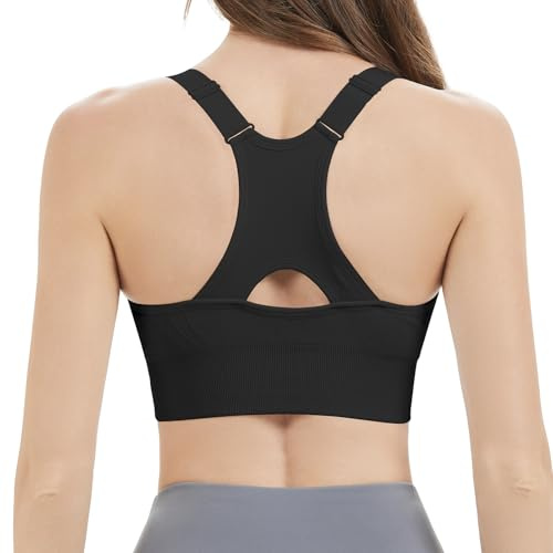 Nabawa Racerback Sports Bras for Women High Impack Adjustable High Support Sports Top Unpadded Seamless Workout Yoga Gym Bra,Black M