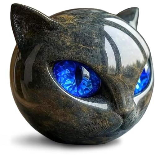 Muzrunq Scultura di pietra di lusso a forma di gatto nero, statuette di gatti in ceramica con pietre preziose portafortuna e occhi azzurri, regalo raffinato per l'arredamento di casa e ufficio.