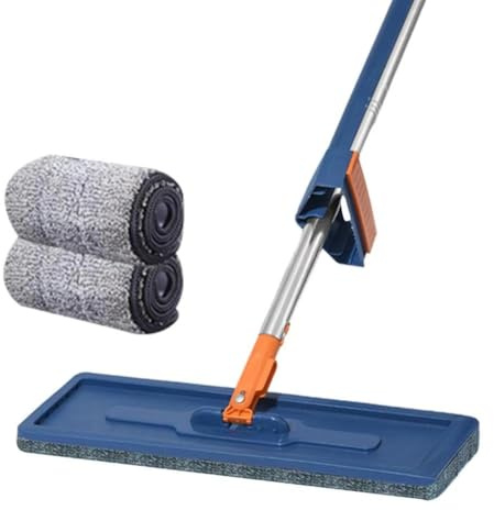 Flaroey Trapeador Mágico Plano para Manos, para Lavar y Montar, para Limpieza del Hogar, 2 Almohadillas Reemplazables A