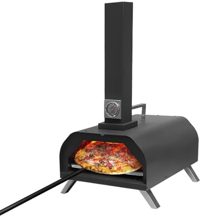 Forno portatile per pizza all'aperto, multi combustibile a pellet a legna in acciaio inox con termometro integrato per campeggio e cucina in giardino