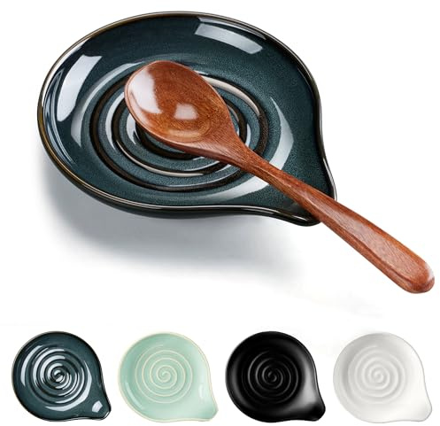 HaWare Spoon Rest for Stove Top, 5.1 Ceramic Spoon Holder for Kitchen Utensils, Coffee Spoons, Spatula, Heat-Resistant Cooking Utensil Rest for Kitchen Counter Decor, Ink Blue