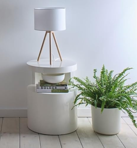 K LIVING Tall Oak Wooden Tripod Floor Lamp with a Matching Tripod Table Lamp Option and Matching White Linen Lampshades (Table Lamp)