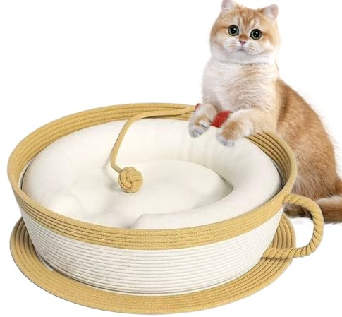 Husdjursbo kattsäng – kaffekoppformad klöskorg med mjuk, mysig inomhus lekstuga, bekväm sovplats, avslappnande sovplats för, kattungar, små husdjur,