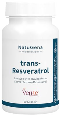 NatuGena trans-Resveratrol - 200 mg Traubenkern-Extrakt davon 120 mg OPC, 150 mg trans-Resveratrol - optimale Verfügbarkeit, bessere Aufnahme durch Rohstoff Veri-te, 60 Kapseln (60 Tage Packung)