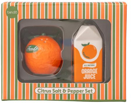 ban.do Cute Salt and Pepper Shakers Set in Novelty Fruit Shape, Matching Vintage Inspired Shakers, Orange