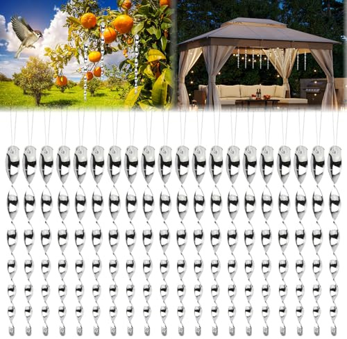 Vaskula 20 Pièces Effaroucheur Oiseaux 30cm Répulsif d'oiseaux Réfléchissant Argent Répulsif Oiseaux Carillon éolien Repulsif Pigeon 360 Degrés Anti Pigeon pour Jardin Maison Balcon Fruitiers