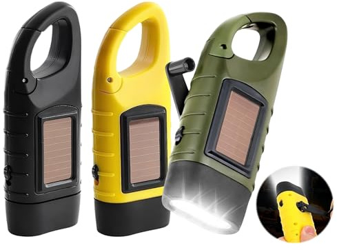 LINXINS 3 Pcs Wind Up Torch Hand Crank Solar Torch LED Super Bright Portable Emergency Windup Flashlight for Hiking Outdoor Survival Gear (Yellow, Green, Black)