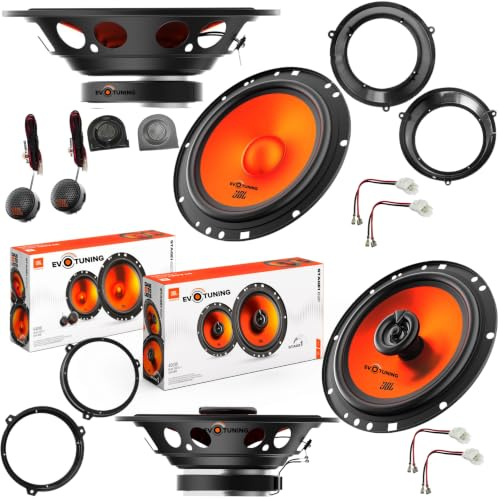 EvoTuning Kit 6 Casse Altoparlanti Anteriori e Posteriori per Fiat Panda 169 dal 2003, compatibile con JBL Stage1 GEN2 Set 2 Woofer +2 Tweeter con Griglie +2 Coassiali +4 Anelli e Cavi Connettori