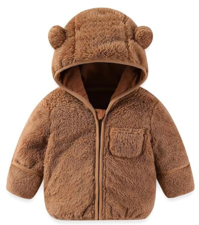 UUAISSO Varm vinterjacka av fleece för spädbarn pojkar flickor med björnhuva omslagbara vantar