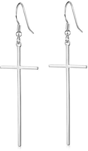 Große Kreuz Ohrringe Silber 925 Damen Ohrhänger filigran 59mm lang | Sterlingsilber rhodiniert oder vergoldet in Geschenk Box von MATERIA by Matthias Wagner