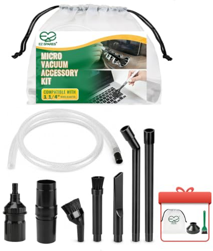 EZ SPARES Vacuum Crevice Attachment Kit,Micro Cleaning Tools for Keyboard,Crevice,Car,Vents & Tight Spaces,Compatible with Most Universal 1-1/4 Inch Hose Vacuums,Computer Cleaning Kit,All in Kit
