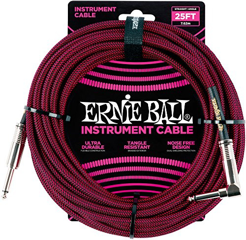 Ernie Ball Geflochtenes Instrumentenkabel Gerade/Winkel 7,62 m - Schwarz/Rot
