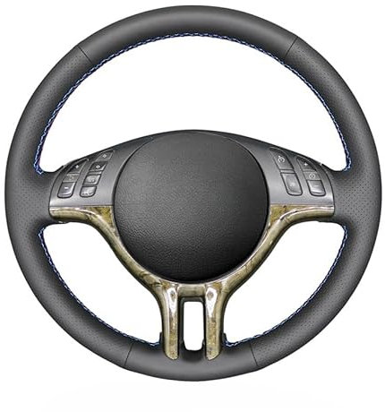MEWANT Lenkradbezug Lenkradhülle Maßgeschneiderte aus Kunstleder Schwarz Auto Lenkrad Wrap für E39 E46 325i E53 X5