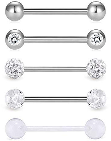 Vcmart Zungenpiercing, 16 mm, 14 g, Edelstahl, Metall, Barbells, Herz, Stern, Zungenpiercing, Schmuck, Edelstahl