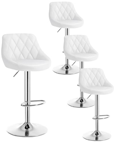 WOLTU 4er Set Barhocker Bistrohocker Tresenhocker Barstuhl Höhenverstellbar, Drehbar, Sitzfläche aus Kunstleder, verchromter Stahl Weiß BH23ws-4
