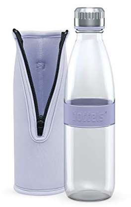 boddels Glastrinkflasche DREE 650ml mit Neoprenhülle, Borosilikat-Glas, Wasserflasche auslaufsicher mit Schraubverschluss und Schutzhülle, Uni, Sport, Schule, schadstofffrei, BPA-frei (Flieder)