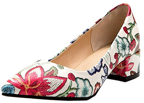 Mo Joc Women Court Shoes with Pointed Toe and Chunky Heels