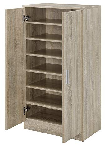 [en.casa] Zapatero Notribontaa Armario con 7 Estantes y 2 Puertas Batientes Mueble Zapatero Organizador para 14 Pares de Zapatos Multiusos Aglomerado 108 x 55 x 35 cm - Efecto Roble