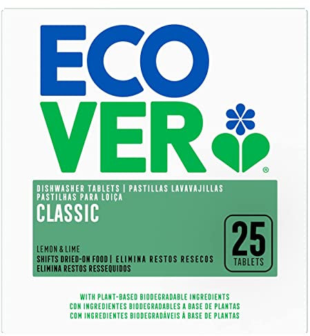 Ecover Classic Spülmaschinen-Tabs Zitrone & Limette (25 Stück/500 g), Spülmittel mit pflanzenbasierten Inhaltsstoffen, Ecover Spülmaschinentabs für eine kraftvolle Reinigung