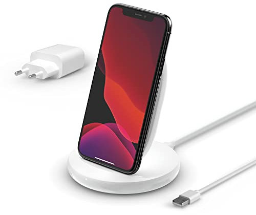 Belkin BoostCharge drahtloser Ladeständer, 15 W (Qi-Ladeständer zum schnellen drahtlosen Laden für Geräte wie iPhone, Samsung, Pixel) - Weiß