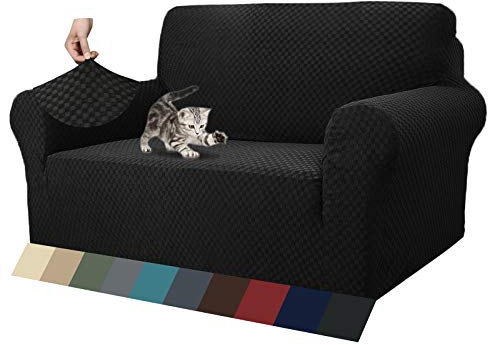 MAXIJIN Jacquard Sofabezug 2 Sitzer Couchbezug Stretch Sofahusse für Wohnzimmer Sofa-bezug für Hunde Haustiere Schonbezug Sofa mit Anti-Rutsch-Schäume (2 Sitzer, Schwarz)