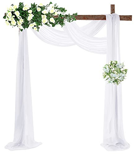 Arche de Mariage en Mousseline de Soie Draperie pour fête de Mariage Cérémonie Plafond Arche de Mariage Réception Draperie Décor Décor 0,7 x 5,5 m (Blanc, 2 Panneaux)