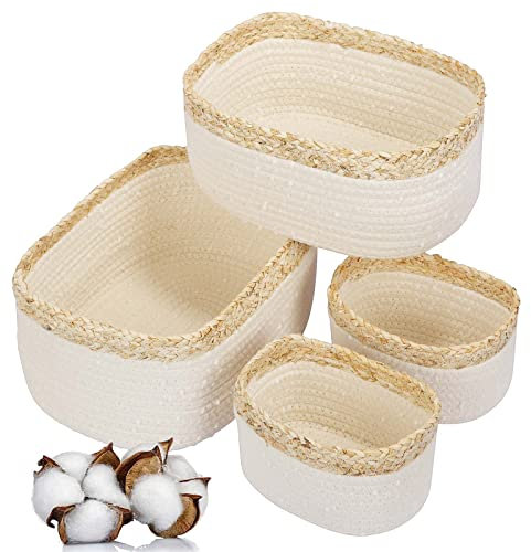 Sosayet Aufbewahrungskorb Kinder Baumwollseil Geflochten 4 Set,Badezimmer Wickeltisch Zubehör Organizer Flechtkorb Geflochten Bad Aufbewahrung,für Deko Kinderzimmer Spielzeug Handtuch Feuchttücher