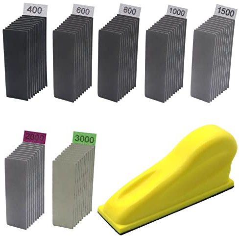WHLLING Micro Zip Detail Sander 70PCS Sandpaper-Grit 400 600 800 1000 1500 2000 3000, 3.5”x 1”Micro Sander Tool for Small Projects Wet Dry, Hook and Loop Detail Sander for Crafts and Woodworking