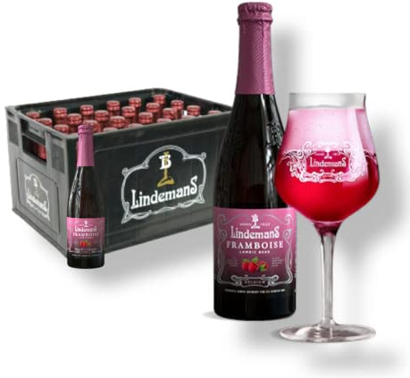 24 x 0,25l Lindemans Framboise - fruchtiges Lambic- Bier aus Belgien | 24 Flaschen belgisches Himbeer-Lambic mit fruchtig-süßsäuerlichem Geschmack.