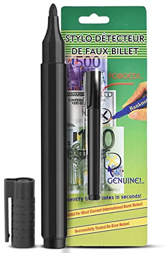 Geldscheinprüfer - Falschgeld stift - Geldprüfstift 2 Sekunden – Stift für Banknoten- Geldscheinprüfer Stift Euro, Dollar.. (1)