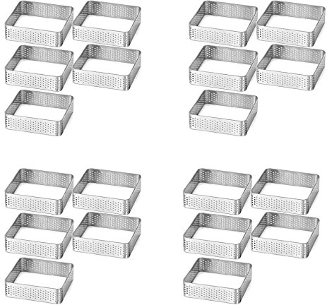 Moldes para tartaletas de acero inoxidable con para tartas perforadas desmontables, molde para tartas de forma cuadrada, círculo para pastelería, paquete de 20