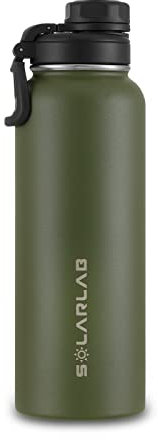 SOLARLAB Trinkflasche edelstahl - Thermoflasche Isolierflasche Thermoskanne 1l für heiße und kalte Getränke, für outdoor und Sport (Grün, 1.2L)