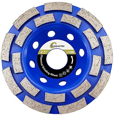 Muela Diamantada para Hormigón 115mm - Doble Fila Muela de Copa para Pulido y Limpieza Granito Mármol Hormigón Albañilería Amoladora Angular SANLEETEK