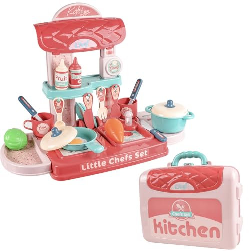 SHINESCENT Juguetes de Cocina, 30 Piezas Little Chef Juego de Roles, Maleta de Cocina de Juguete Portátil Adecuado para Niños y Niñas Mayores de 3 Años