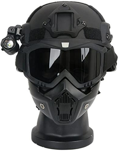 TS TAC-SKY Casque Militaire Rapide, Ensemble de Casque Tactique avec Tampon EPP Avancé & Zoom Rétractable Lampe de Poche, pour La Chasse Protection Au Paintball (Color : Set B, Size : M)