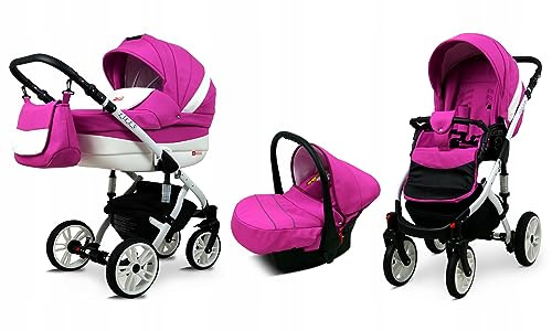 BabyLux® Carrito de Bebé Sistema de Viaje Set 3 en 1 - Lilly - incl. Capazo, Silla de Paseo, Silla Coche - Cochecito - con Bolso cambiador, Cubierta para la lluvia, Mosquitera etc.