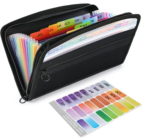 Koogel Archivo expandible para A5, organizador de carpetas de documentos con cremallera, carpeta organizadora, 13 compartimentos, carpeta organizadora para cheques, facturas, recibos, billetes