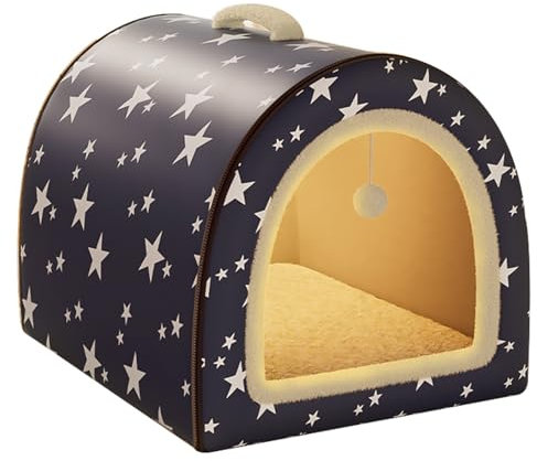 HAZARA Großer Hundehütte, Winter Haustierbett Vier Jahreszeiten Luxus Hundehöhle Innen Katzenhaus Warm Iglu Mit Plüsch Kissen Waschbar,Blau,XXL90*70 * 67cm