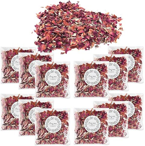 NVIYAM 12 Packungen Hochzeitskonfetti – biologisch abbaubar, natürliche Rosenblätter und getrocknete Blumen zur Dekoration