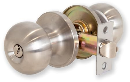 XFORT Bello Entrance Knob Set Satin Chrome, Door Knob with Lock for Internal Wooden Doors, Complete Set with Tubular Latch and 3 Keys
