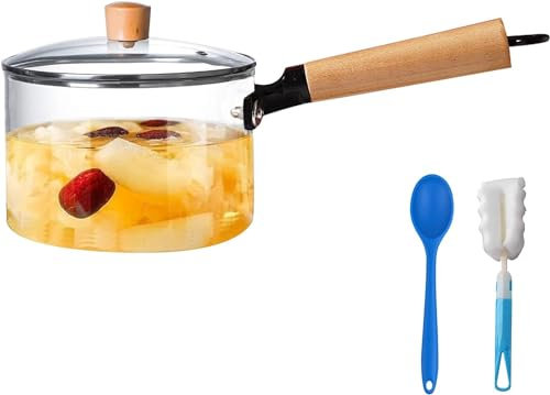 Glass Pot for Cooking on Stove Kitchen Glass Cookware Clear Cooking Pot with Lid Handle and Pan Set 1.8L/60oz Simmer Saucepan Resistant Safe for Pasta Noodle Soup Milk
