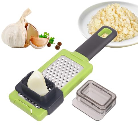 Minicoco Handheld Garlic Crusher Press Garlic Grater with Clear Removable Cover Multifunctional Garlic Ginger Garlic Press Manual Crusher Tool for Garlic，Cheese，Ginger，Cheese