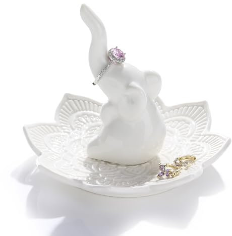 White Elephant Ring Holder with Mandala Jewelry Dish, Boho Decor, Jewelry Holder for Rings Earrings Bracelets, White Elephant Gifts for Adults, Mothers Day Christmas Birthday Gifts for Women