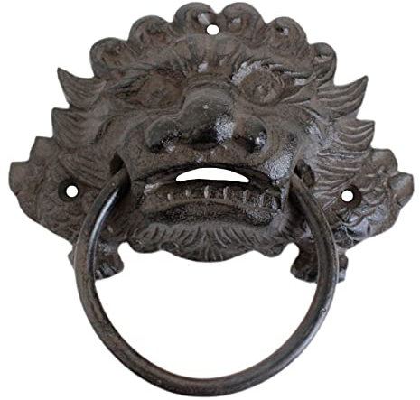 Türklopfer, rustikal, Löwenkopf, Haustürgriff, Vintage-Stil, Gusseisen, Ziehring, für drinnen und draußen, Wandklopfer, handgefertigt, Heimdekoration