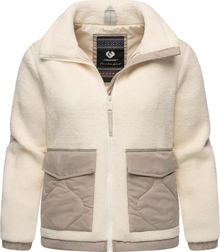 Ragwear Damen Teddy-Fleecejacke warme Plüschjacke mit gesteppten Details Arctika Off White Gr. M