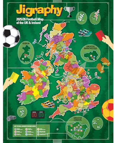 The Happy Puzzle Company Jigraphy Football Puzzle, 300 Pieces, Age 7+ | The Happy Puzzle Company Jigraphy Football jigsaw; 300 pieces, 92 English league clubs; football fan gift; ages 7+