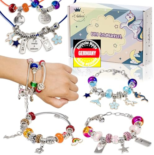 Orbikus Schmuck Bastelset für Mädchen ab 7 Jahren – DIY Armbänder & Ketten mit Einhorn Anhängern, Kreativset Geschenk Geburtstag, einschulungsgeschenk mädche