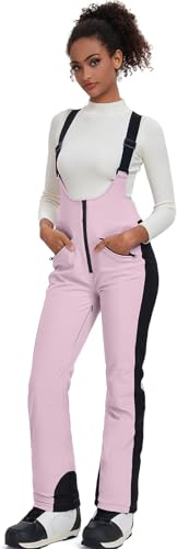 ALSOGO Damen Snow Bibs Isolierte wasserdichte Winddichte Skihose Overall Winter Snowboarding Hose Warmhalten Bequem Rosa XL