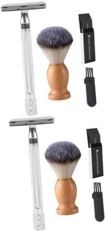 Healeved 2sätze Manuelles Rasierer Bartbürste Und Reinigungsbürste Hochwertige Metallklinge Rutschfester Griff Für Zuhause Und Unterwegs Leicht Und Tragbar Perfektes Für Männer